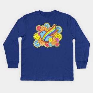 Hippie Flower Power Rainbow Dove Kids Long Sleeve T-Shirt